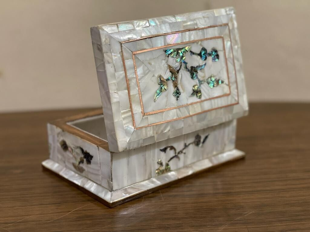 Handmade Wooden Jewelry Box Wood Trinket Storage Wood Box Mother of Pearl Inlay