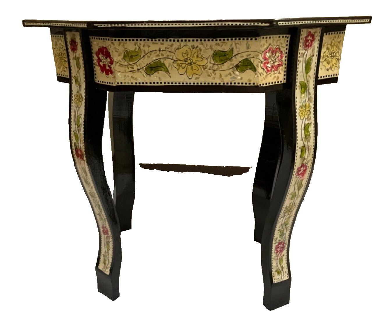 Handmade Wooden End Table Carving Wood Table Home Decor Mother of Pearl Inlay