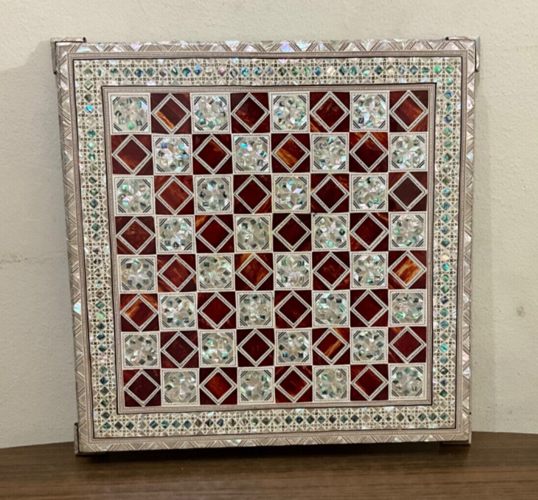 Handmade, Wood Chess Board, Game Board, Unique Board, Inlaid Mother of Pearl 17"