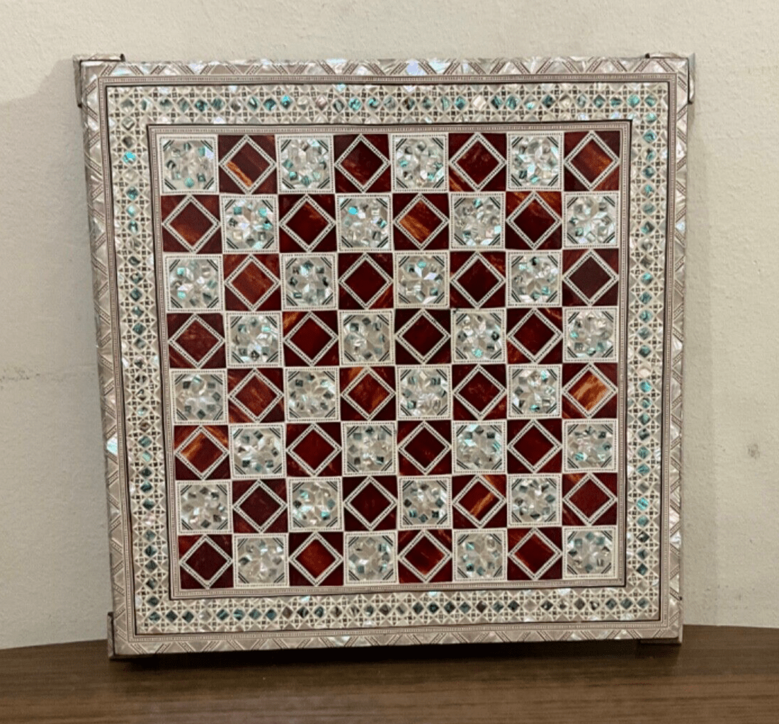 Handmade, Wood Chess Board, Game Board, Unique Board, Inlaid Mother of Pearl 17" - Laila Hand Made Gifts