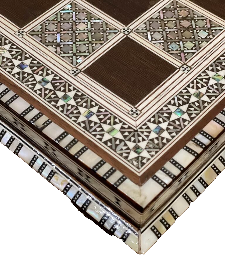 Handmade, Wood Chess Board, Chess Set, Game Board, Inlaid Mother of Pearl (16")