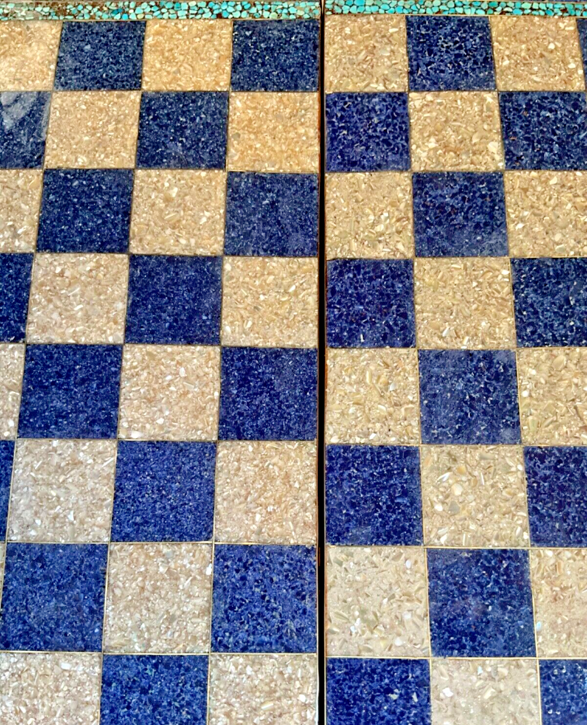 Handmade, Wood Backgammon Board, Wood Chess Board, Inlaid Pearl & Gemstones 20"