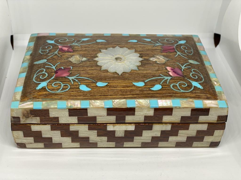 Handmade Wooden Jewelry Box Wood Trinket Storage Wood Box Mother of Pearl Inlay