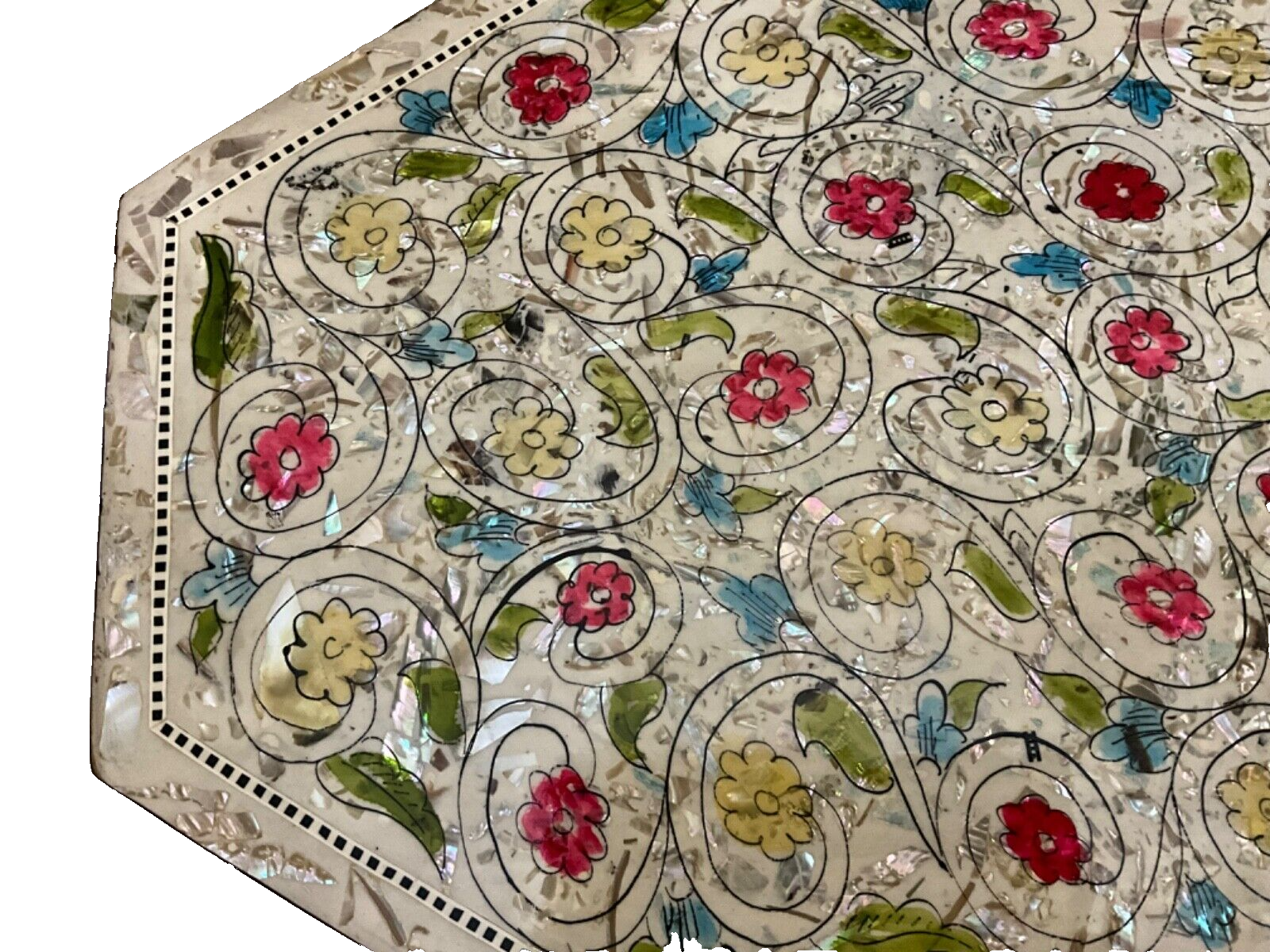 Handmade Wooden End Table Carving Wood Table Home Decor Mother of Pearl Inlay