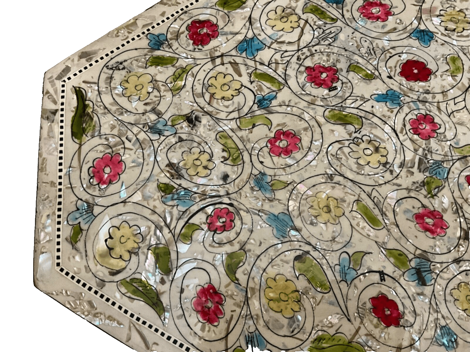 Handmade Wooden End Table Carving Wood Table Home Decor Mother of Pearl Inlay - Laila Hand Made Gifts