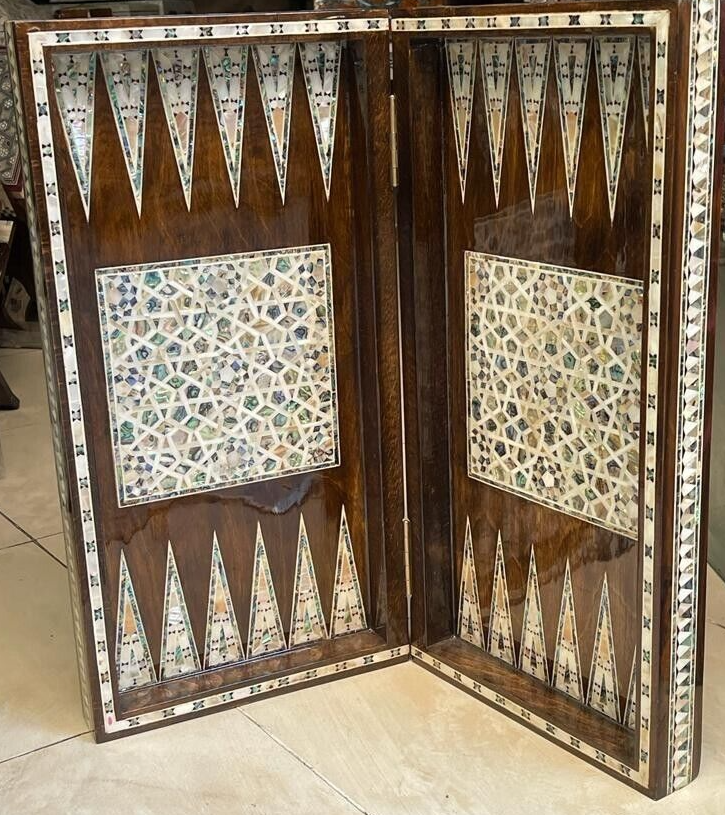 Handmade, Wooden Backgammon Board, Wood Chess Board, Mother of Pearl Inlay (20")
