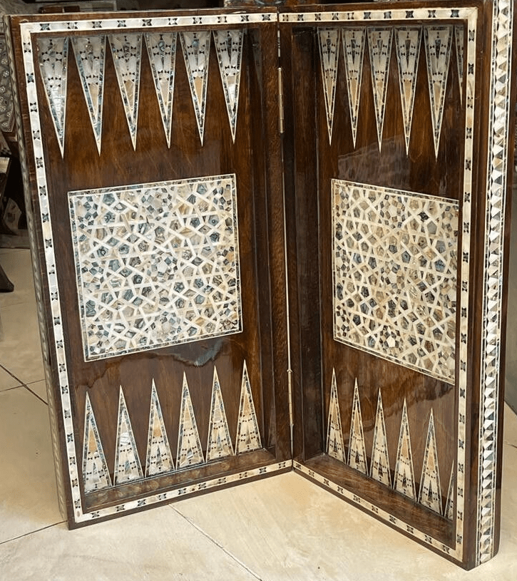Handmade, Wooden Backgammon Board, Wood Chess Board, Mother of Pearl Inlay (20") - Laila Hand Made Gifts