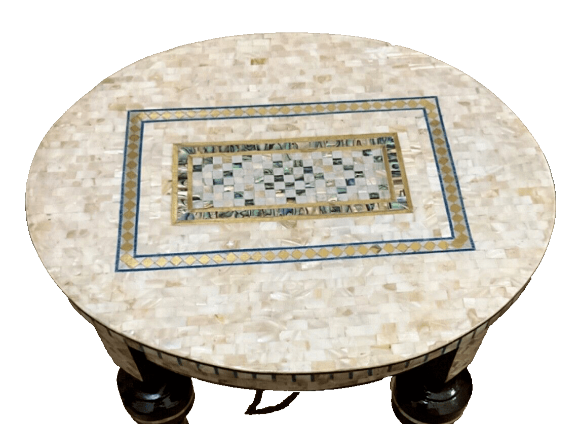 Handmade Wooden End Table Carving Wood Table Home Decor Mother of Pearl Inlay - Laila Hand Made Gifts