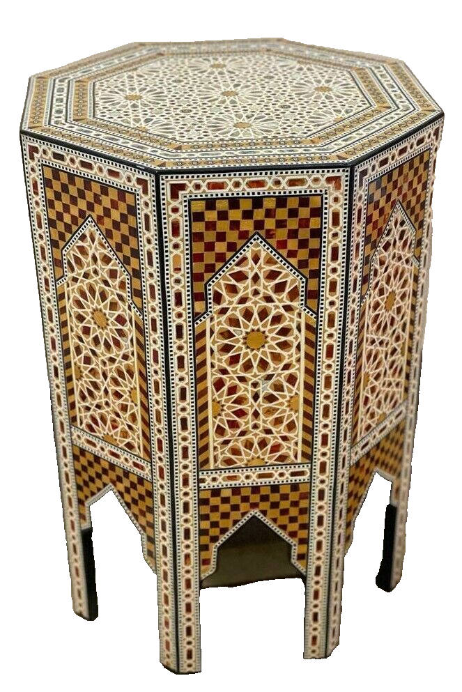 Handmade Wooden End Table Carving Wood Table Home Decor Mother of Pearl Inlay