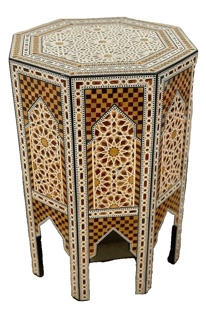 Handmade Wooden End Table Carving Wood Table Home Decor Mother of Pearl Inlay - Laila Hand Made Gifts
