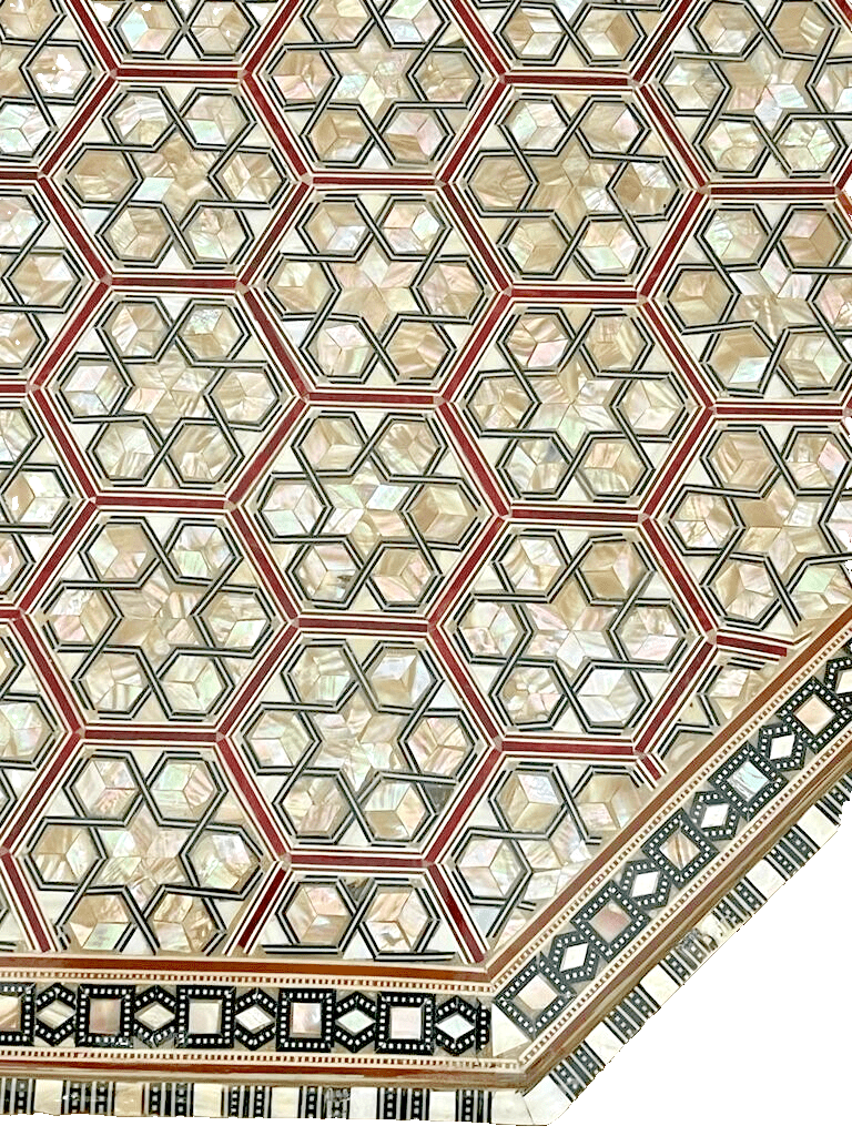 Handmade Wooden End Table Carving Wood Table Home Decor Mother of Pearl Inlay - Laila Hand Made Gifts