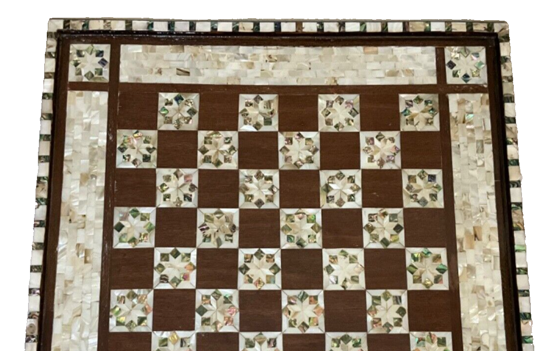 Handmade Wooden Chess Board, Wood Chess Board, Game Board, Mother of Pearl Inlay