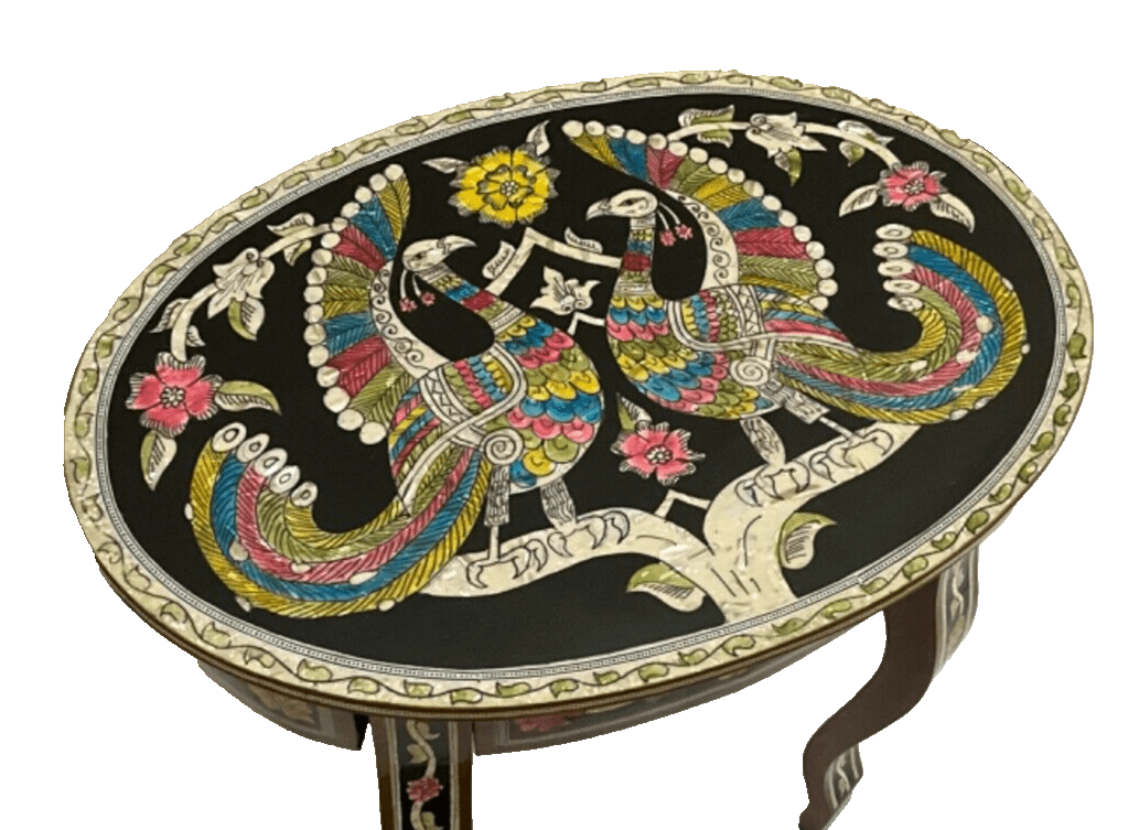 Handmade Wooden End Table Carving Wood Table Home Decor Mother of Pearl Inlay - Laila Hand Made Gifts