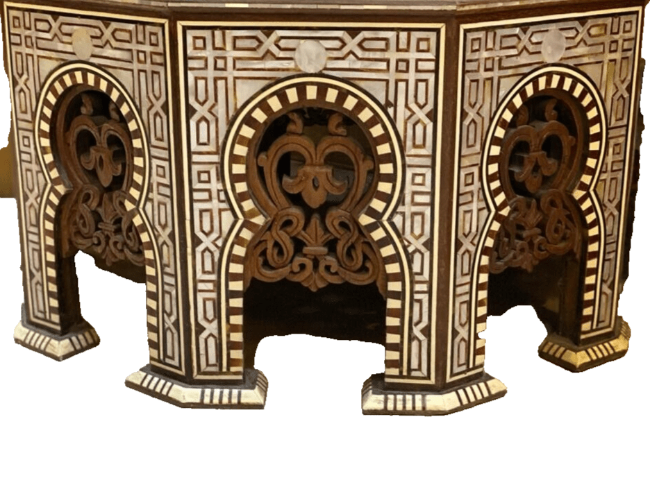 Handmade Wooden End Table Carving Wood Table Home Decor Mother of Pearl Inlay - Laila Hand Made Gifts