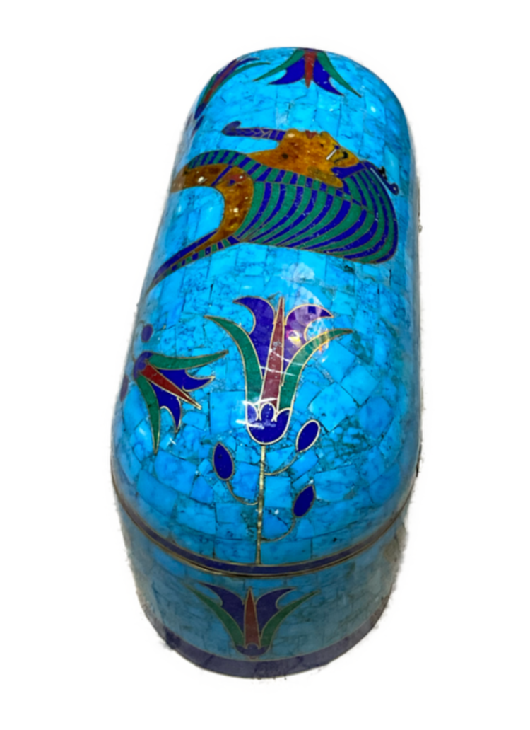 Handmade Antique Wood Jewelry Box, Gift Box, Wood Box, Inlaid Gemstones & Copper