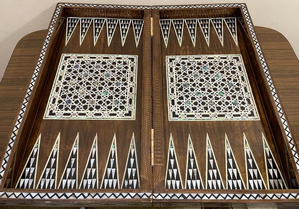 Handmade, Wooden Backgammon Board, Wood Chess Board, Mother of Pearl Inlay (20")