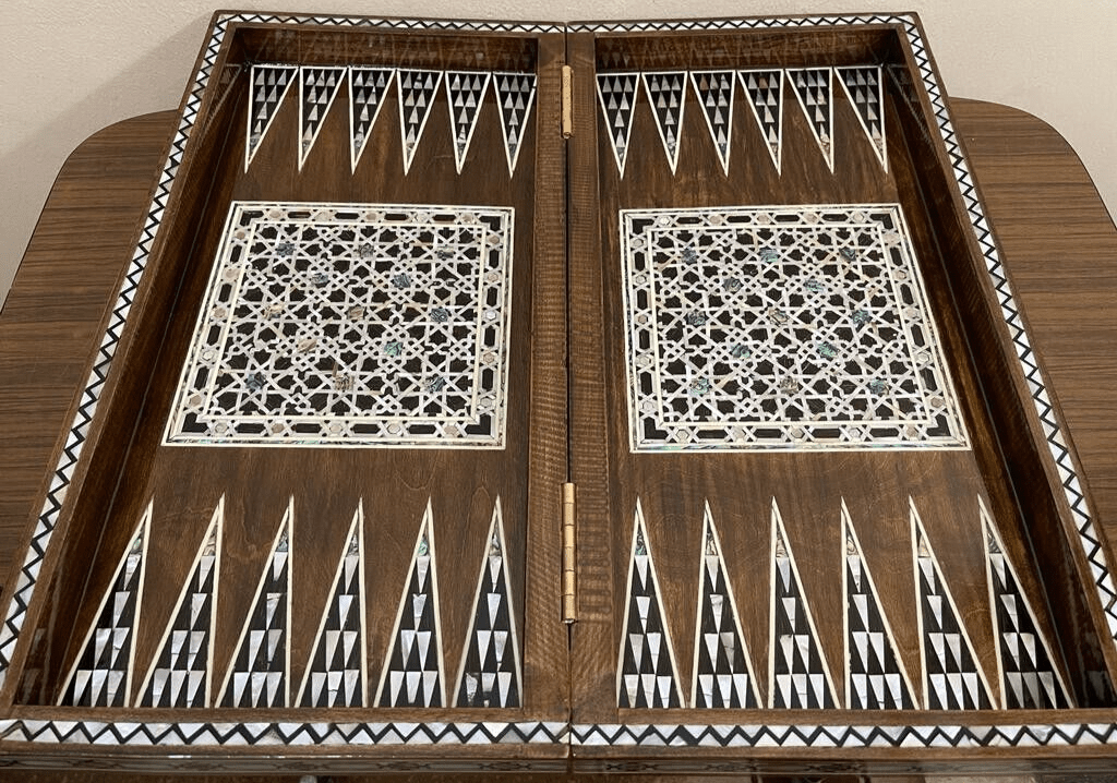 Handmade, Wooden Backgammon Board, Wood Chess Board, Mother of Pearl Inlay (20") - Laila Hand Made Gifts
