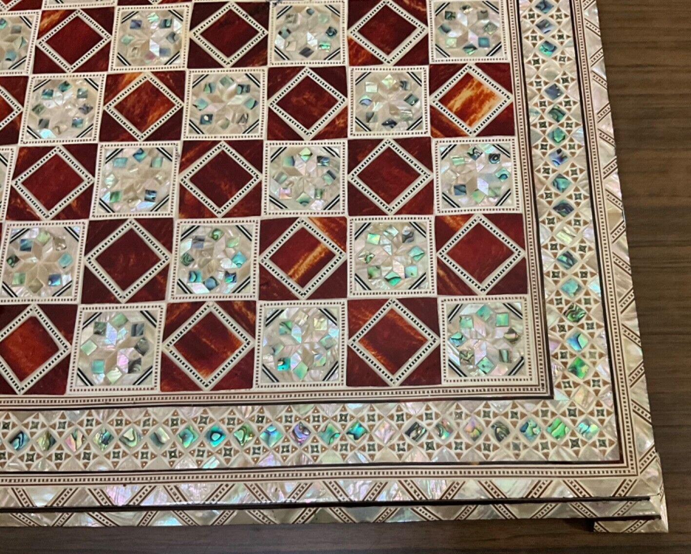 Handmade, Wood Chess Board, Game Board, Unique Board, Inlaid Mother of Pearl 17"