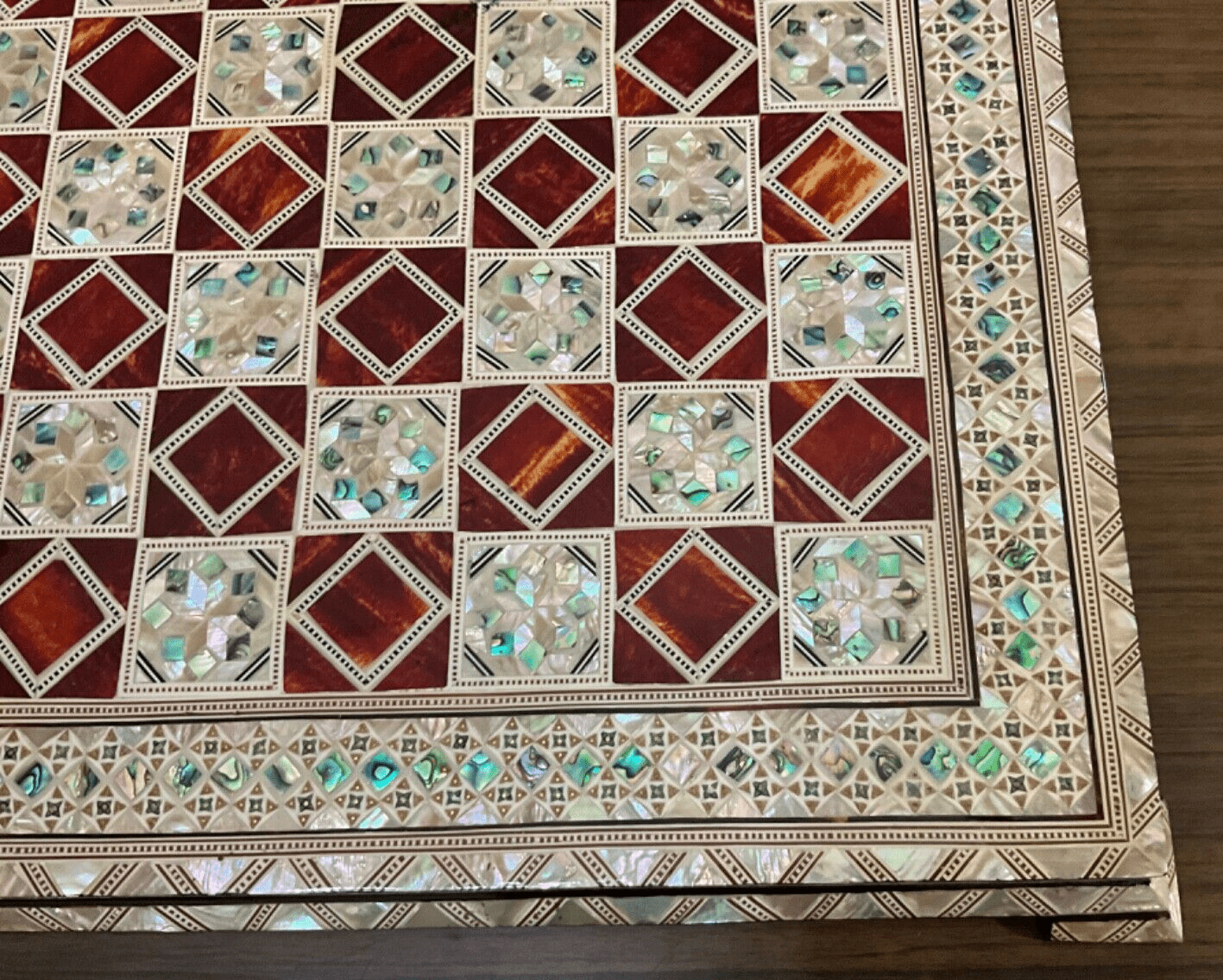 Handmade, Wood Chess Board, Game Board, Unique Board, Inlaid Mother of Pearl 17" - Laila Hand Made Gifts