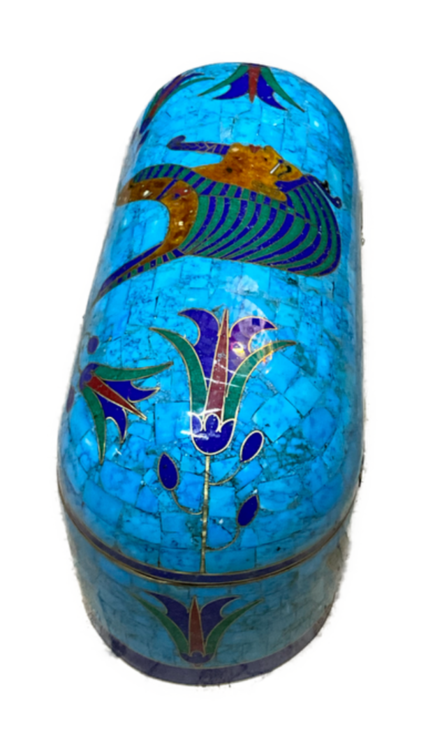 Handmade Antique Wood Jewelry Box, Gift Box, Wood Box, Inlaid Gemstones & Copper - Laila Hand Made Gifts