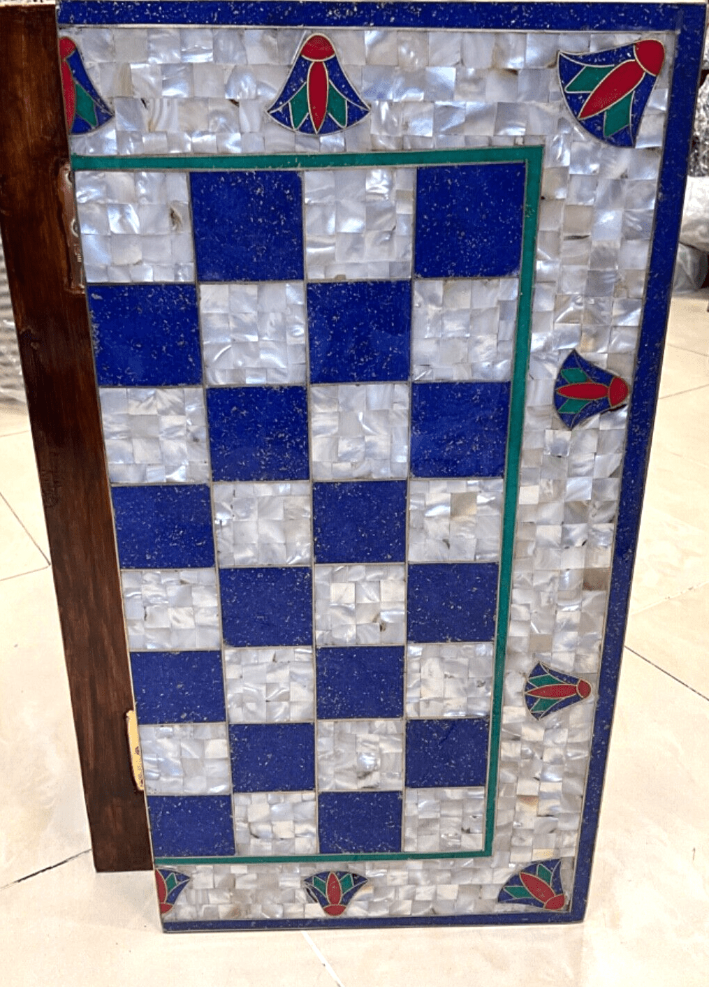 Handmade, Wooden Backgammon Board, Chess Board, Mother of Pearl, Gemstone Inlay - Laila Hand Made Gifts