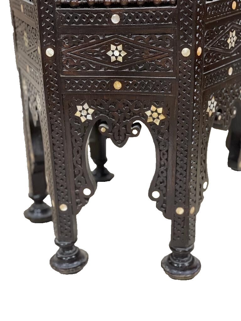 Handmade Wooden End Table Carving Wood Table Home Decor Mother of Pearl Inlay