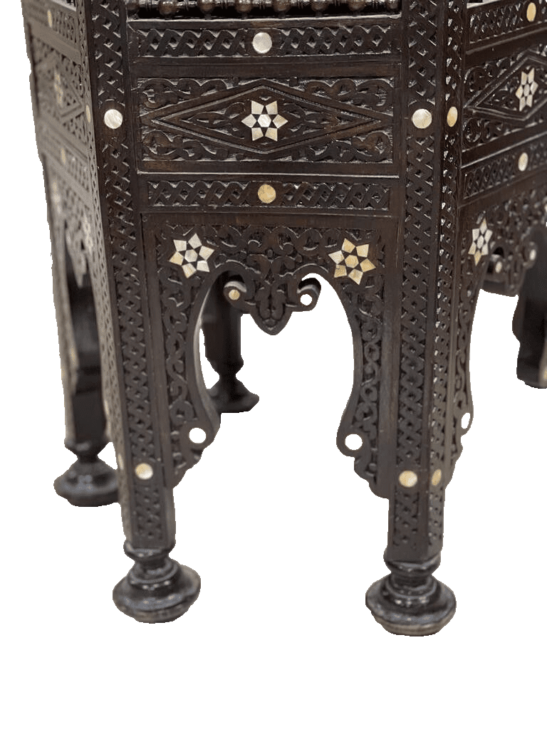 Handmade Wooden End Table Carving Wood Table Home Decor Mother of Pearl Inlay - Laila Hand Made Gifts