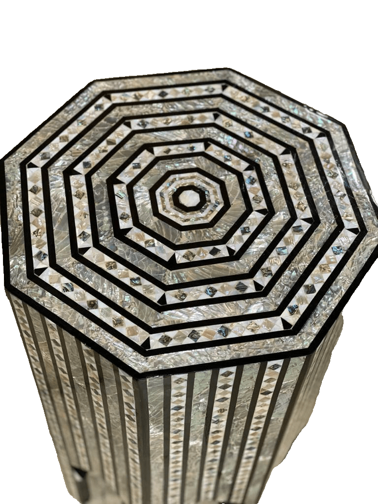 Handmade Wooden End Table Carving Wood Table Home Decor Mother of Pearl Inlay - Laila Hand Made Gifts