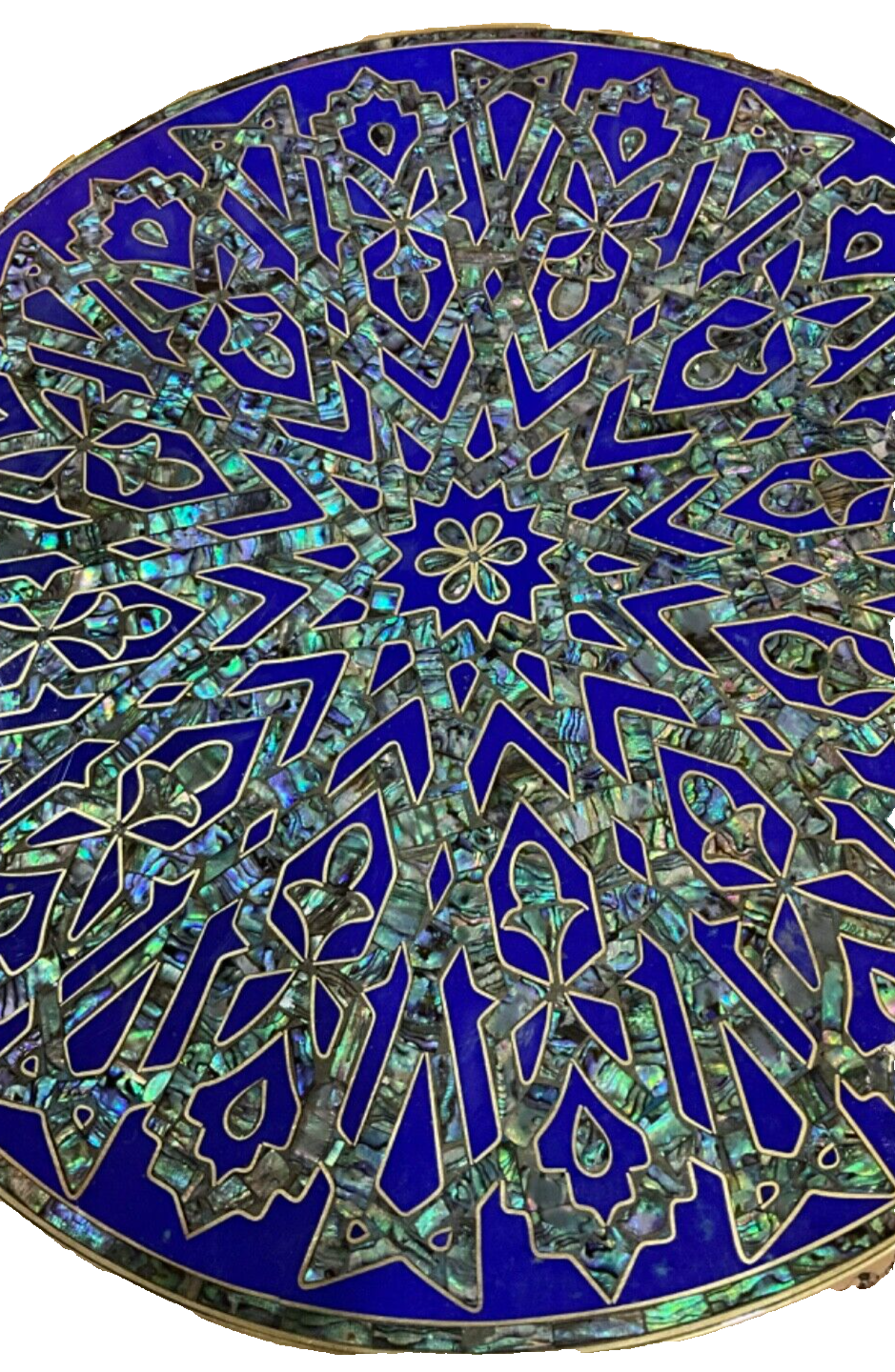 Handmade Wooden End Table Carving Wood Table Home Decor Mother of Pearl Inlay