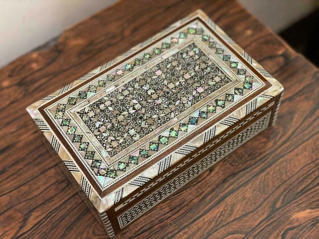 Handmade Wooden Jewelry Box Wood Trinket Storage Wood Box Mother of Pearl Inlay