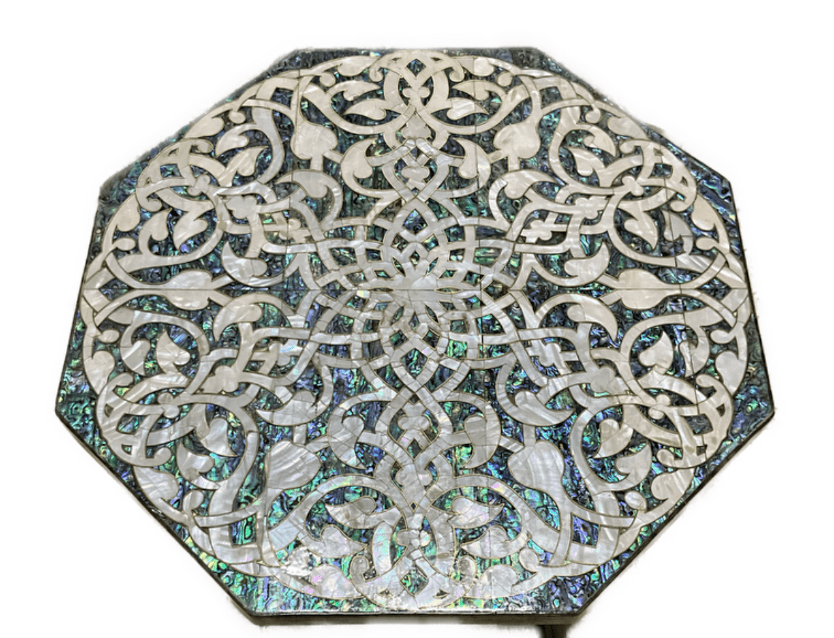 Handmade Wooden End Table Carving Wood Table Home Decor Mother of Pearl Inlay - Laila Hand Made Gifts