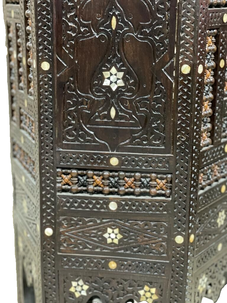 Handmade Wooden End Table Carving Wood Table Home Decor Mother of Pearl Inlay