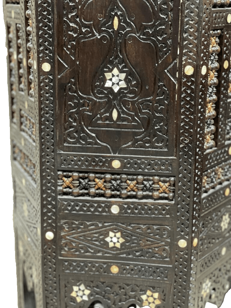 Handmade Wooden End Table Carving Wood Table Home Decor Mother of Pearl Inlay - Laila Hand Made Gifts