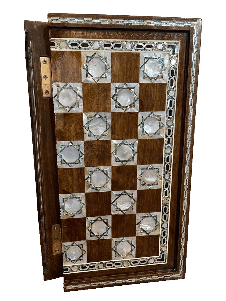 Handmade, Wooden Backgammon Board, Wood Chess Board, Mother of Pearl Inlay (20") - Laila Hand Made Gifts