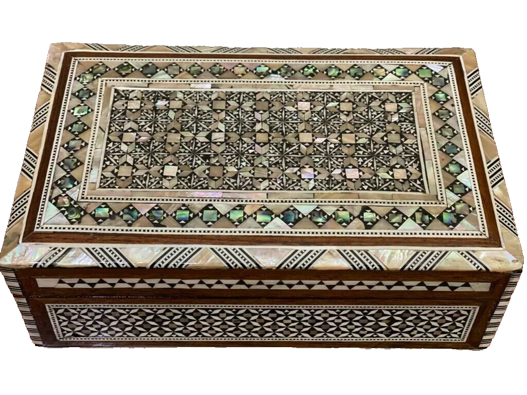 Handmade Wooden Jewelry Box Wood Trinket Storage Wood Box Mother of Pearl Inlay