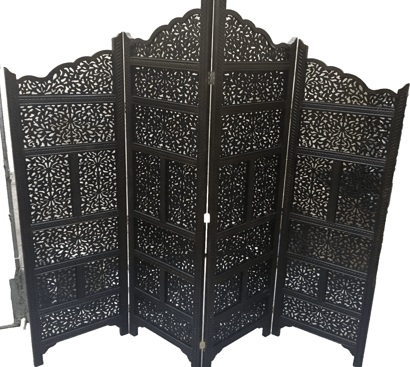 4 Panel Folding Wooden Room Divider Partition Privacy Screen Hand Carving Wood - Laila Hand Made Gifts