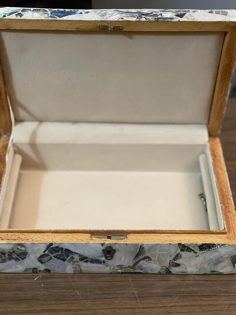 Handmade Wooden Jewelry Box Wood Trinket Storage Wood Box Mother of Pearl Inlay