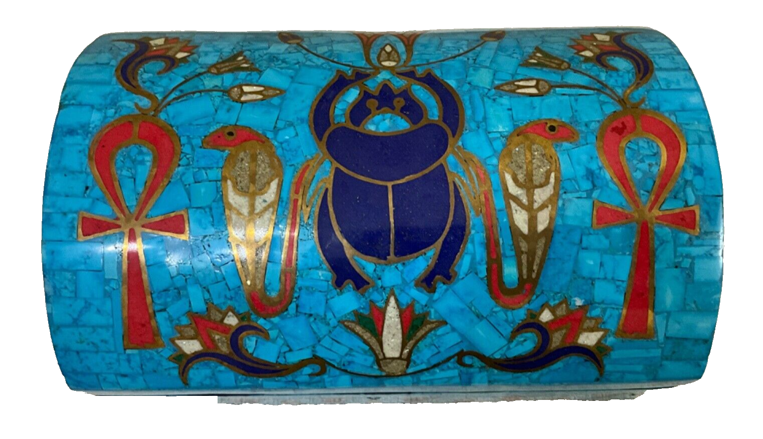 Handmade Antique Wood Jewelry Box, Gift Box, Wood Box, Inlaid Gemstones & Copper