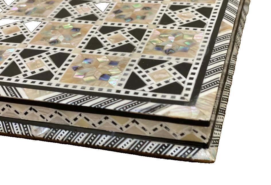 Handmade, Wood Chess Board, Game Board, Unique Board, Inlaid Mother of Pearl 12"
