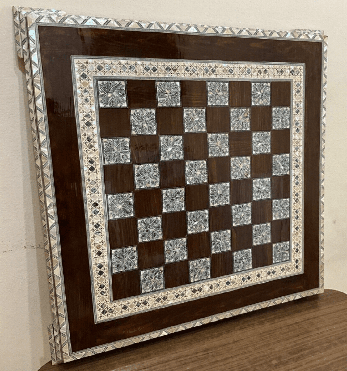 Handmade, Wood Chess Board, Game Board, Unique Board, Inlaid Mother of Pearl 25" - Laila Hand Made Gifts