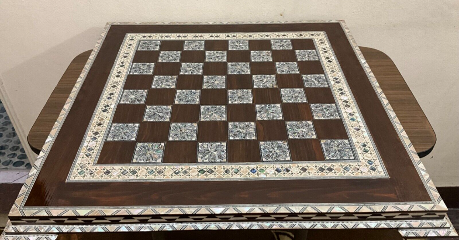 Handmade, Wood Chess Board, Game Board, Unique Board, Inlaid Mother of Pearl 25"