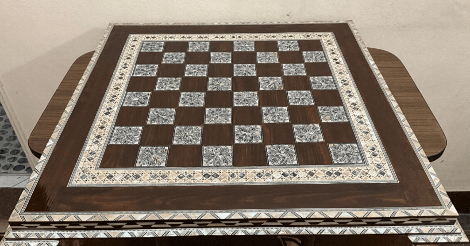 Handmade, Wood Chess Board, Game Board, Unique Board, Inlaid Mother of Pearl 25" - Laila Hand Made Gifts
