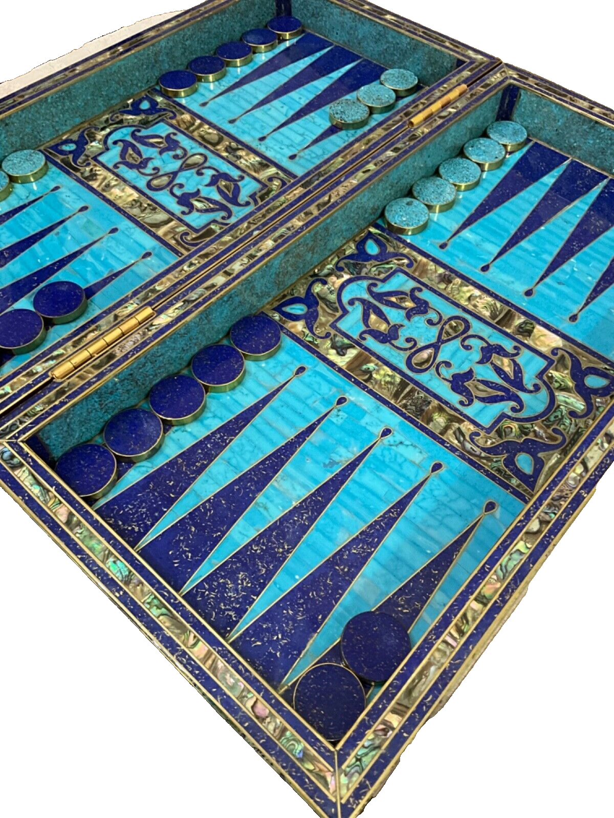 Handmade, Wooden Backgammon Board, Chess Board, Mother of Pearl, Gemstone Inlay