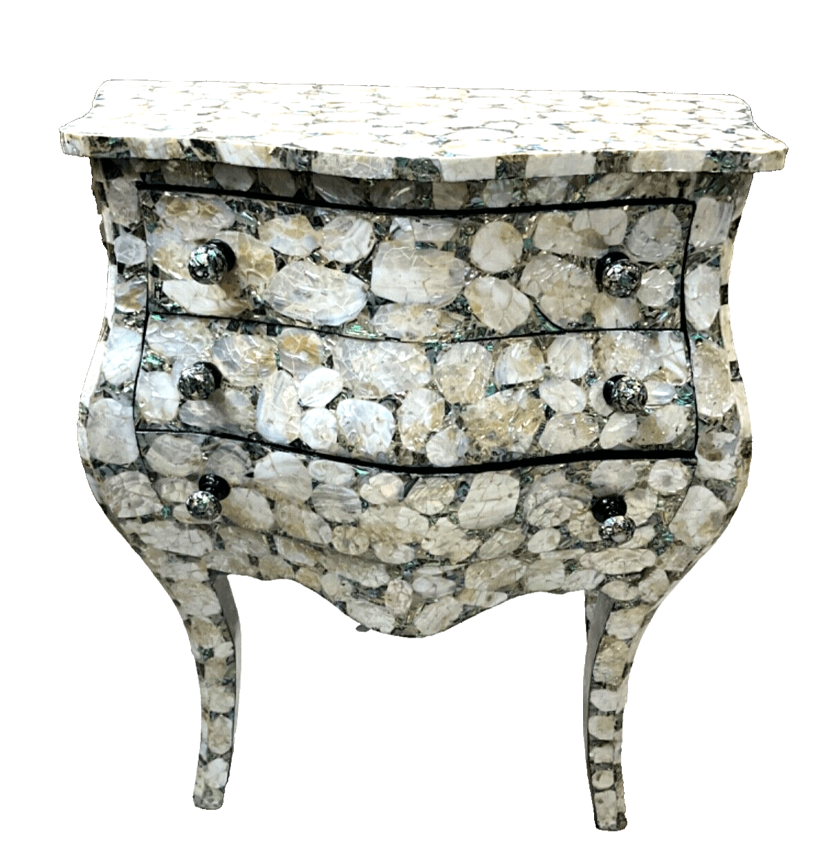 Handmade, Antique Curving Wood Nightstand, Wood End Table, Mother of Pearl Inlay - Laila Hand Made Gifts