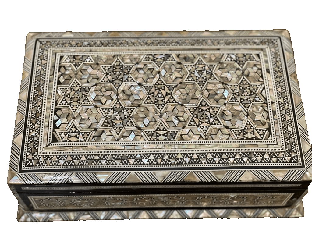 Handmade Wooden Jewelry Box – Mother of Pearl Inlay – Engraved Wood Keepsake Box – Laila Hand Made Gifts