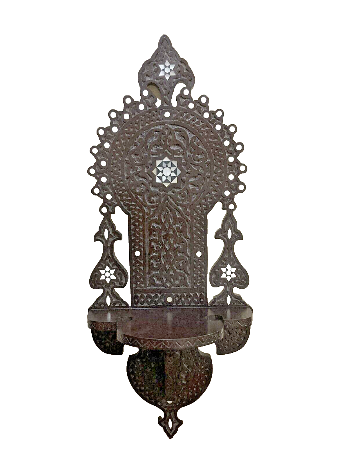 Handmade, Antique Egyptian, Wood Wall Shelf, Handwork Carving wood, Inlaid Shell