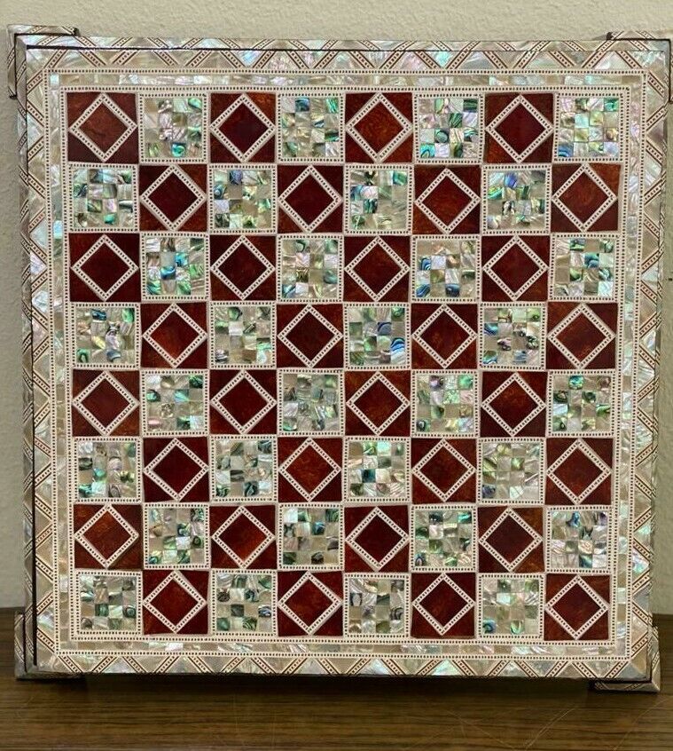 Handmade, Wood Chess Board, Chess Set, Game Board, Inlaid Mother of Pearl (13")