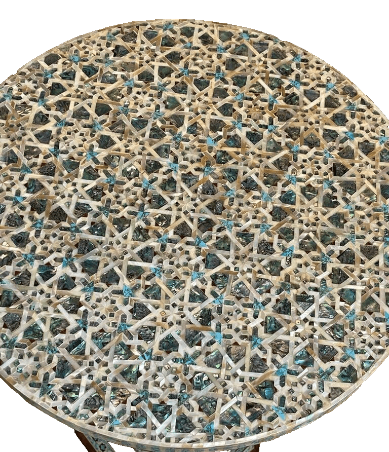 Handmade Wooden End Table Carving Wood Table Home Decor Mother of Pearl Inlay - Laila Hand Made Gifts
