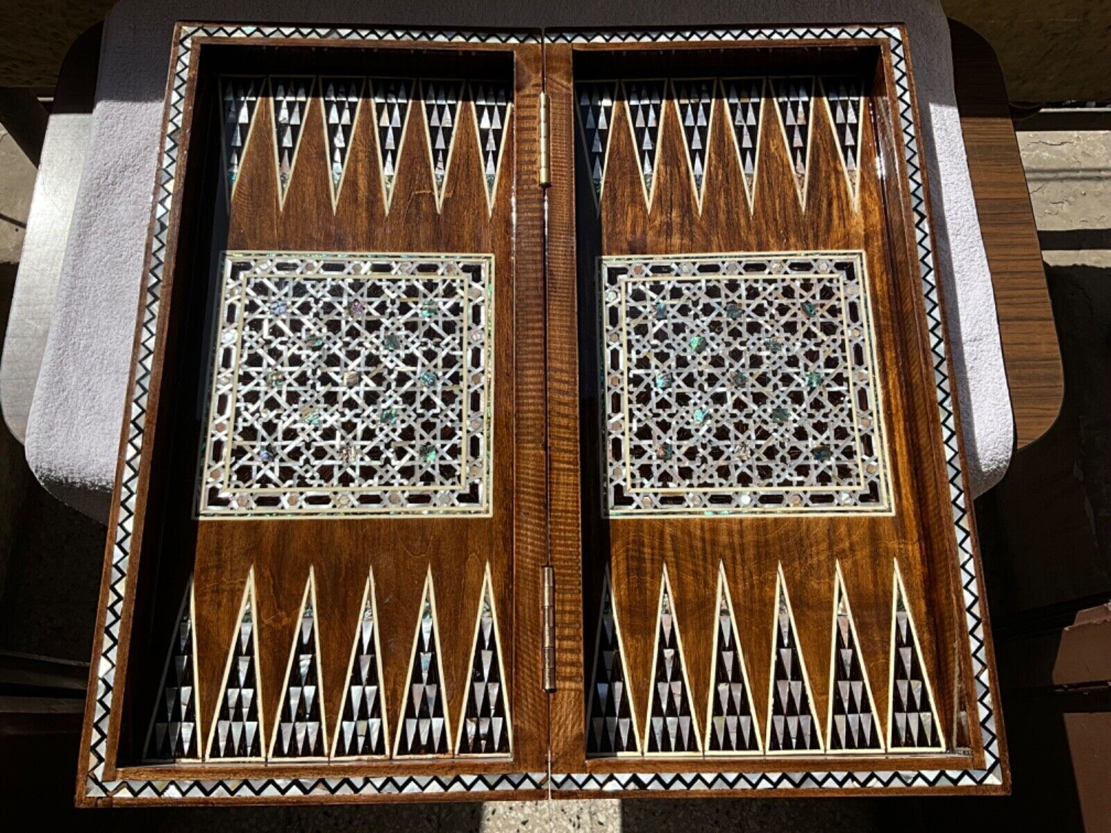Handmade, Wooden Backgammon Board, Wood Chess Board, Mother of Pearl Inlay (20") - Laila Hand Made Gifts