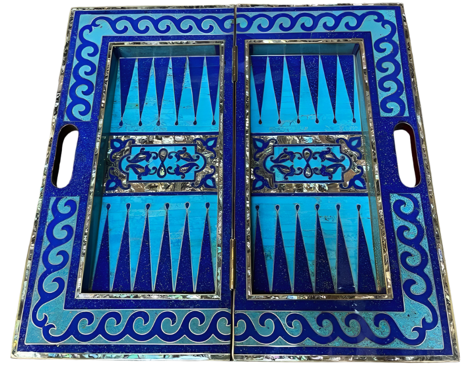 Handmade, Wooden Backgammon Board, Wood Chess Board, Mother of Pearl Inlay 21.6"